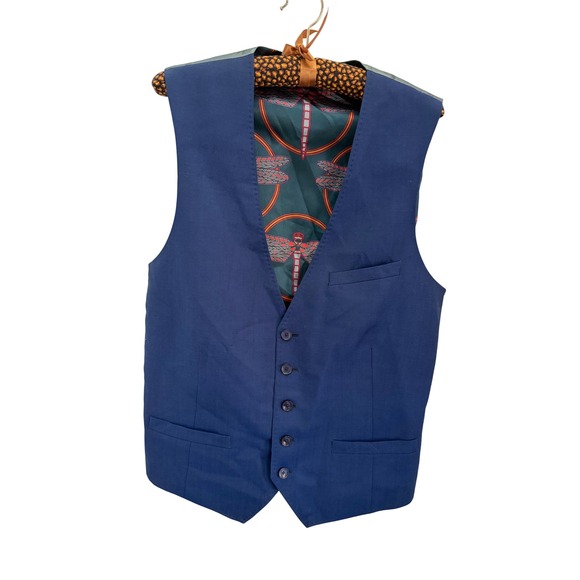 Ted Baker Other - Ted Baker London Mens Navy Blue Wool Vest Dragonfly Print Lining Modern Fit 38R